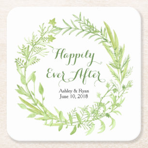 Posavasos Cuadrado De Papel Greenery Floral Wreath Boda