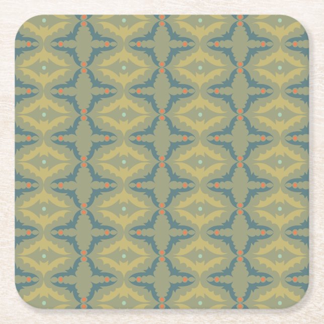 Posavasos Cuadrado De Papel Greenish Retro Vintage Pattern (Anverso)