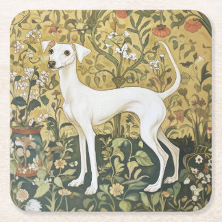Posavasos Cuadrado De Papel Greyhound italiano o Whippet en un jardín vintage