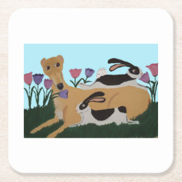 Posavasos Cuadrado De Papel Greyhound with bunnies