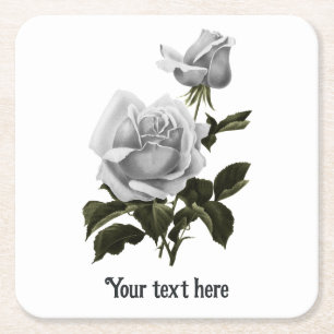 Posavasos Cuadrado De Papel Grimorio Rosa Blanca