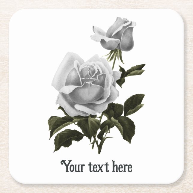 Posavasos Cuadrado De Papel Grimorio Rosa Blanca (Anverso)
