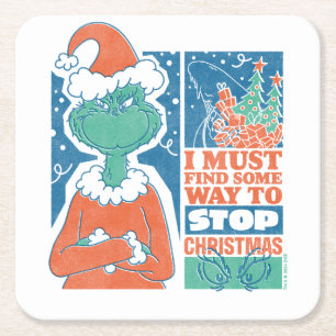 Posavasos Cuadrado De Papel Grinch Detener Navidad Gráfico Antiguo