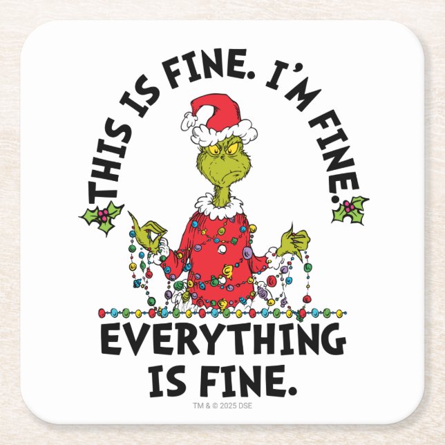 Posavasos Cuadrado De Papel Grinch | Everything is Fine (Anverso)