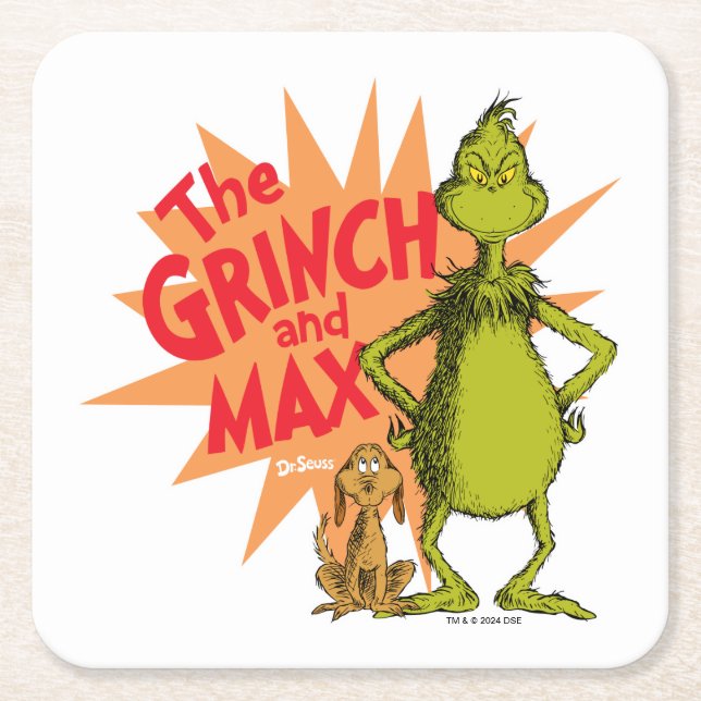 Posavasos Cuadrado De Papel Grinch | Grinch & Max Estallido de estrellas (Anverso)