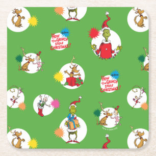 Posavasos Cuadrado De Papel Grinch   Patrón de puntos de Navidad