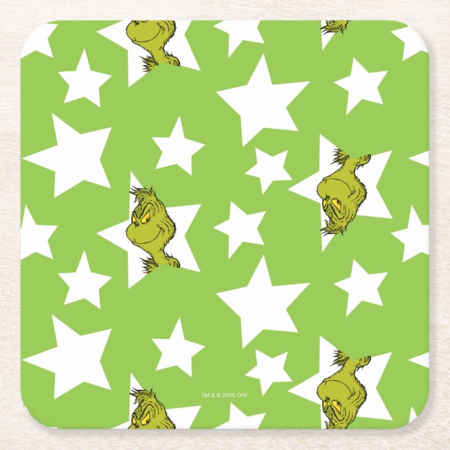 Posavasos Cuadrado De Papel Grinch Peeking Star Pattern (Anverso)