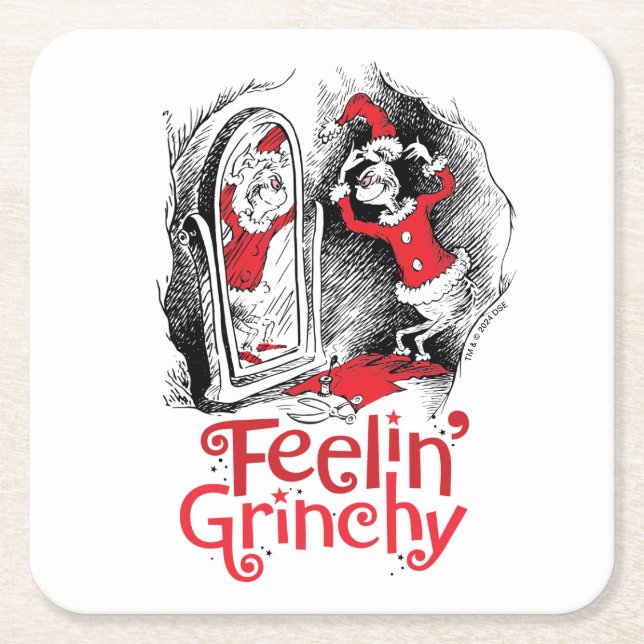 Posavasos Cuadrado De Papel Grinch | Sintiéndose Gruñón (Anverso)