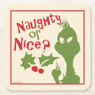 Posavasos Cuadrado De Papel Grinch Travieso o Bueno
