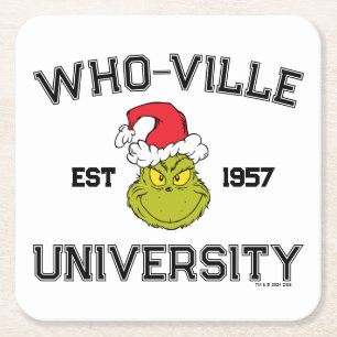 Posavasos Cuadrado De Papel Grinch   Universidad de Who-ville Est 1957