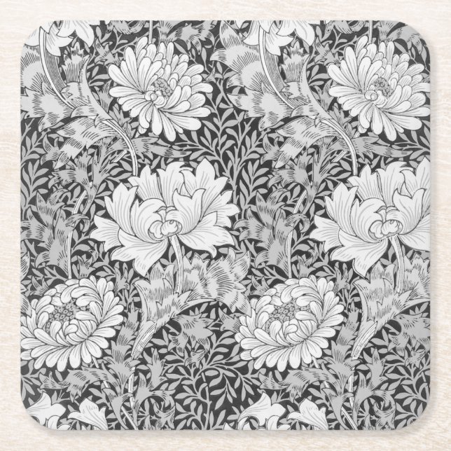 Posavasos Cuadrado De Papel Gris crisantemo, William Morris (Anverso)