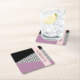 Posavasos Cuadrado De Papel Gris Zigzag, Gris Chevron, Púrpura, Tu Nombre