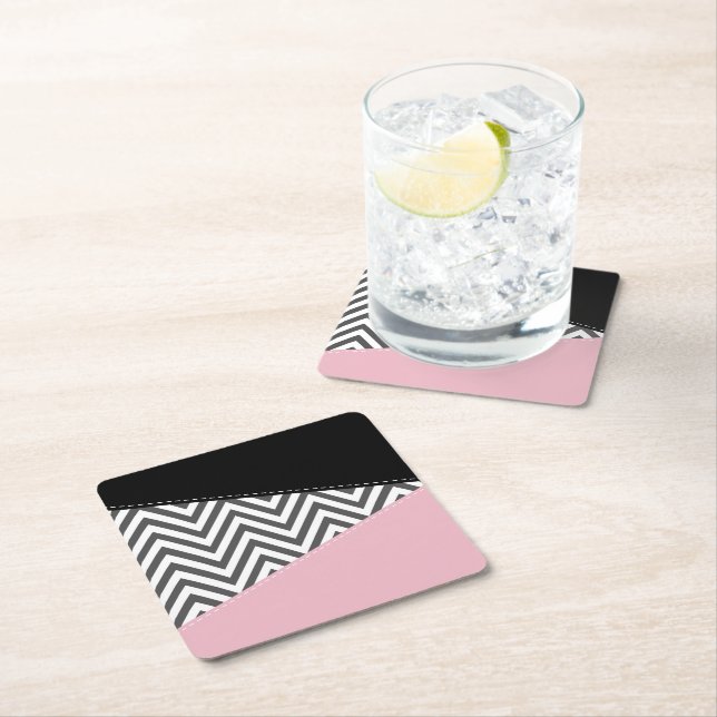 Posavasos Cuadrado De Papel Gris Zigzag, Gris Chevron, Zigzag Pattern, Rosa (In situ)