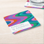 Posavasos Cuadrado De Papel Groovy Colorful Green Purple Retro Personalizado<br><div class="desc">Groovic Colorful Green Purple Retro Boda Personalizado Papel cuadrado</div>