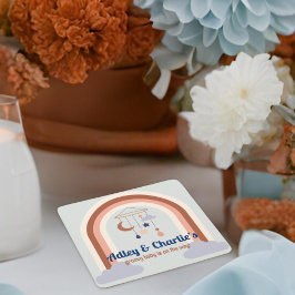 Posavasos Cuadrado De Papel Groovy del arcoiris retro del bebé género ducha ne