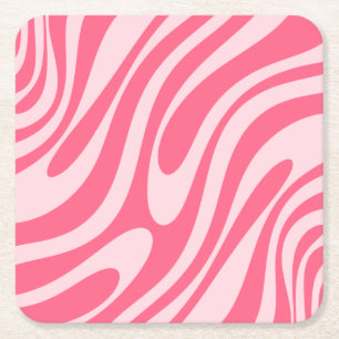 Posavasos Cuadrado De Papel Groovy Pink Wavy Loops Retro Resumen Moderno