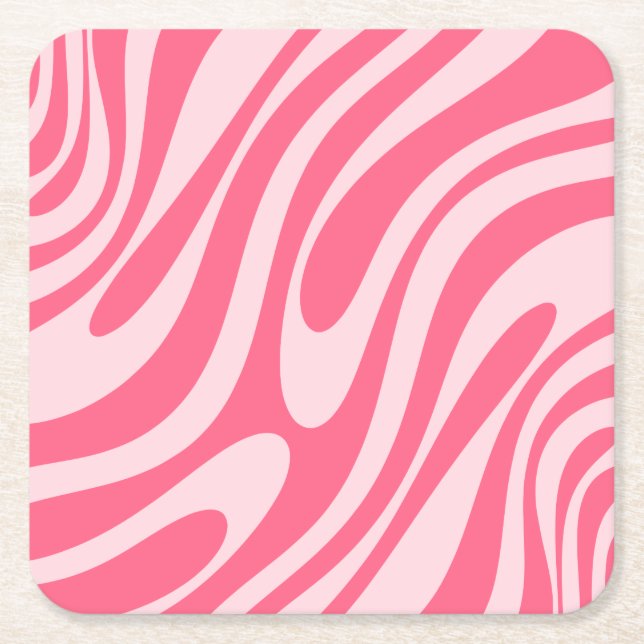Posavasos Cuadrado De Papel Groovy Pink Wavy Loops Retro Resumen Moderno (Anverso)