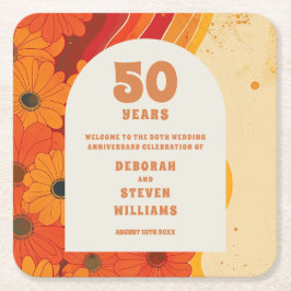 Posavasos Cuadrado De Papel Groovy Retro 50º Aniversario de Boda