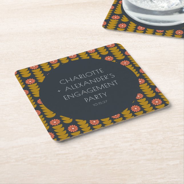 Posavasos Cuadrado De Papel Groovy Retro 70s Floral Fiesta de Compromiso Perso (En perspectiva)