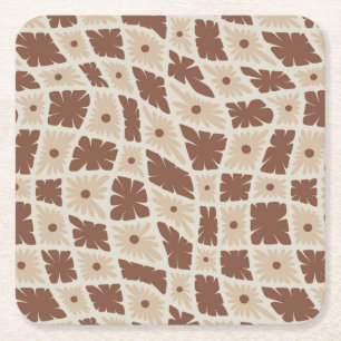 Posavasos Cuadrado De Papel Groovy Wavy Trippy 60 Cheques de flores Marrón neu