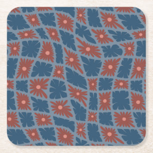 Posavasos Cuadrado De Papel Groovy Wavy Trippy 60 Flores Cheques Rojo Azul