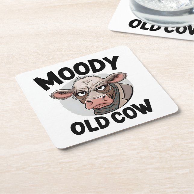 Posavasos Cuadrado De Papel Grumpy Cow Lover Gift Sarcástica Granja (En perspectiva)