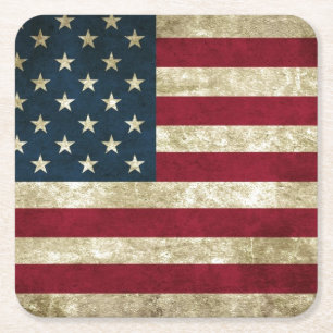 Posavasos Cuadrado De Papel Grunge de la bandera de los E.E.U.U.
