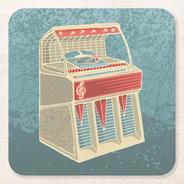 Posavasos Cuadrado De Papel Grunge Jukebox (Anverso)