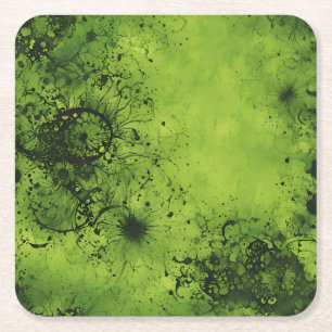 Posavasos Cuadrado De Papel Grunge Verde Lima con Acentos Negros