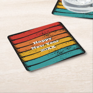 Posavasos Cuadrado De Papel Grunge Vintage Retro Sunset Feliz Año Nuevo 20xx