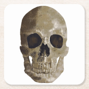 Posavasos Cuadrado De Papel Grungy Skull Halloween