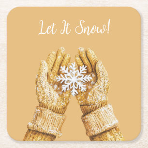 Posavasos Cuadrado De Papel Guantes de Navidad Copo de Nieve Manos de Oro Amar