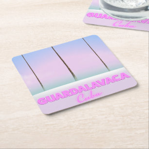 Posavasos Cuadrado De Papel Guardalavaca poster de viajes cubano vintage