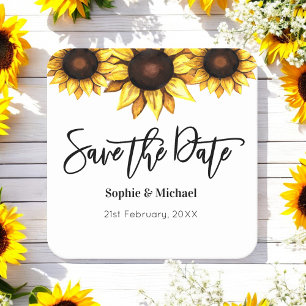 Posavasos Cuadrado De Papel Guardar el Boda del girasol de fecha