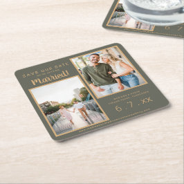 Posavasos Cuadrado De Papel Guardar fecha 2 Foto Coaster marrón óxido verde mu