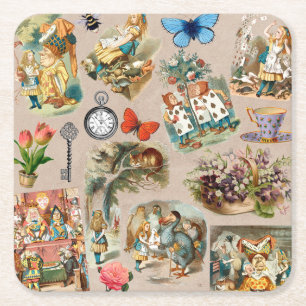 Posavasos Cuadrado De Papel Guardería Alice Colorido Clásico siglo XIX Wonderl