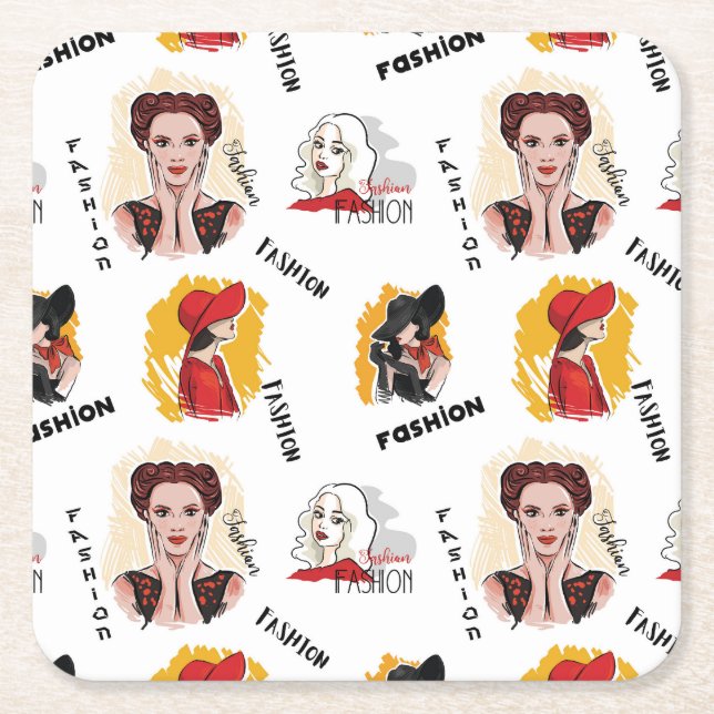Posavasos Cuadrado De Papel Guay dibujó bocetos de la moda femenina (Anverso)