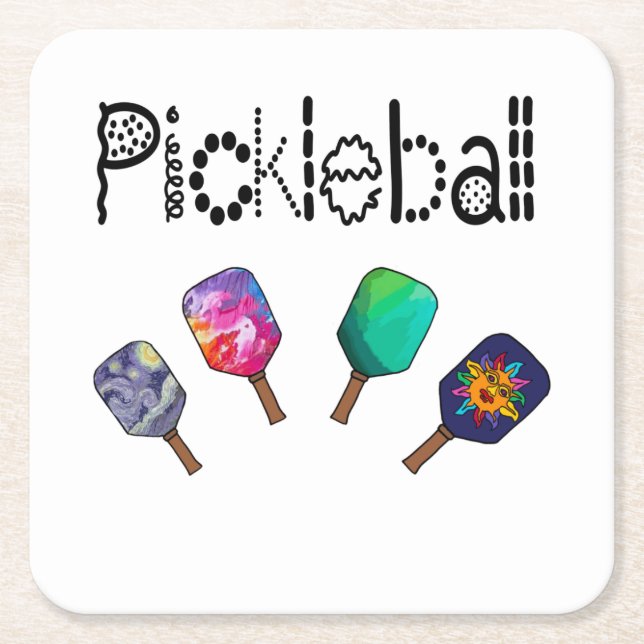 Posavasos Cuadrado De Papel Guay Pickleball and Paddles Sports Art (Anverso)
