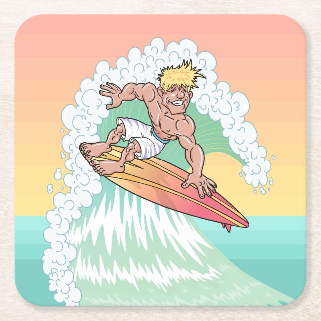 Posavasos Cuadrado De Papel Guay Sunset Surfer (Anverso)