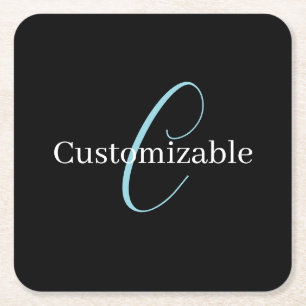 Posavasos Cuadrado De Papel Guión de monograma cursivo editable negro azul bla