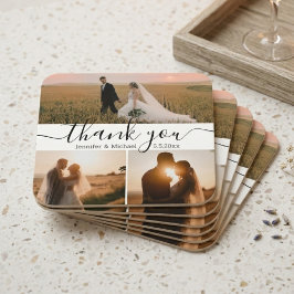 Posavasos Cuadrado De Papel guión moderno 3 foto boda gracias 