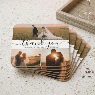Posavasos Cuadrado De Papel guión moderno 3 foto boda gracias 
