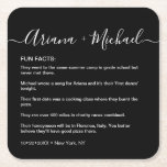 Posavasos Cuadrado De Papel Guión moderno novio de la novia nombra hechos Pers<br><div class="desc">Añada un toque personalizado a su decoración boda con nuestro Modern Script Bride y Groom Names Personalizado Fun Facts Square Paper Coasters. Estas galeras no sólo protegen las superficies, sino que también sirven como un delicioso comienzo de conversación para los clientes. Personalice estas posavasos con una lista de datos divertidos...</div>