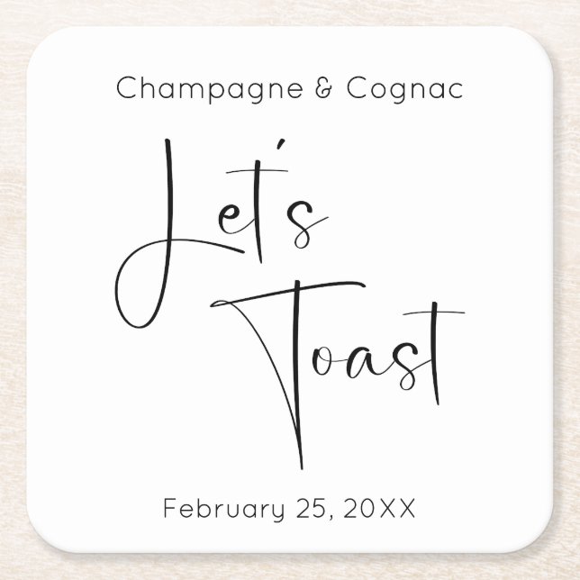 Posavasos Cuadrado De Papel Guión moderno Vamos a tostar la ducha de la boda (Anverso)