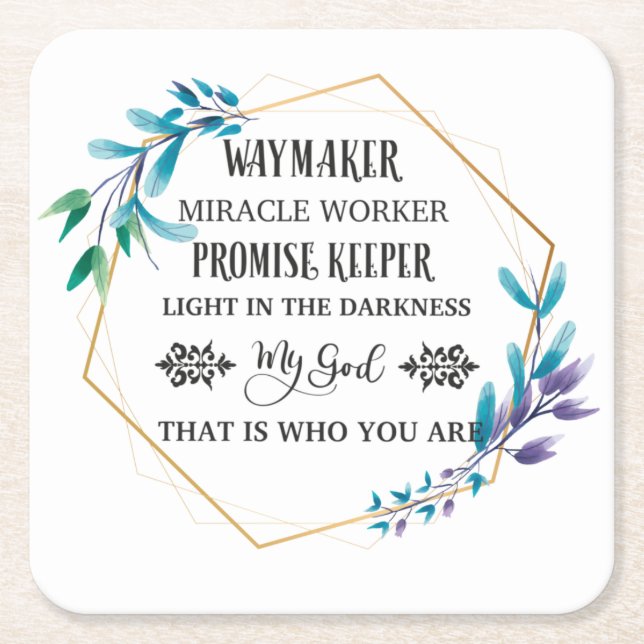 Posavasos Cuadrado De Papel Guirnalda floral cristiana (Anverso)