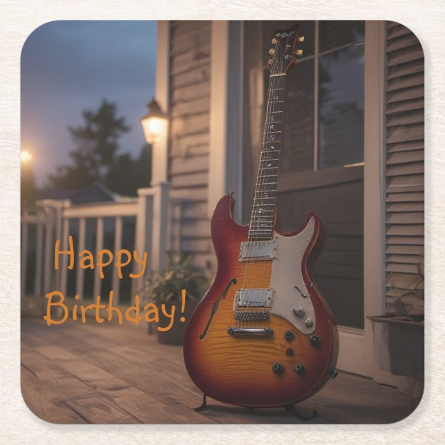 Posavasos Cuadrado De Papel Guitarra eléctrica (Anverso)