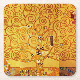 Posavasos Cuadrado De Papel Gustav Klimt Árbol de la Vida: Simbolista Art Nouv