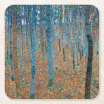 Posavasos Cuadrado De Papel Gustav Klimt Beech Tree Forest Grove<br><div class="desc">Se basa en obras de arte clásicas de pintura natural de Gustav Klimt, Beech Grove 1, 1902. La obra representa un denso bosque de abedules altos y delgados, con troncos pálidos marcados por líneas oscuras y verticales. El follaje está pintado en tonos azules, verdes y amarillos, lo que añade una...</div>
