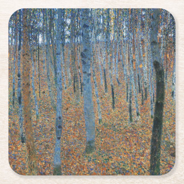 Posavasos Cuadrado De Papel Gustav Klimt Beech Tree Forest Grove (Anverso)