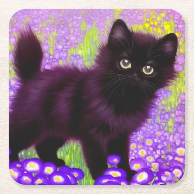 Posavasos Cuadrado De Papel Gustav Klimt Black Kitten (Anverso)